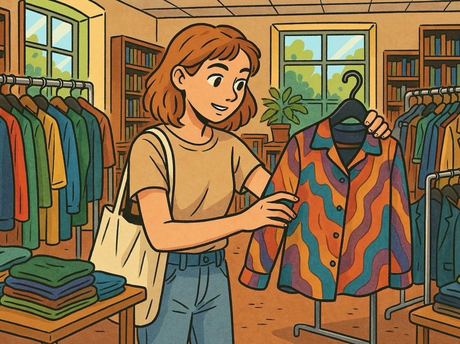 Ung kvinde kigger på en jakke i en tøjbutik